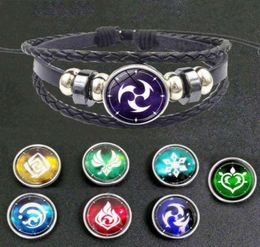 Genshin Impact Snap Button Leather Bracelet Game Eye of God Fire Ice Element Luminous Jewelry Vintage Multilayer Weave Bracelets452975637