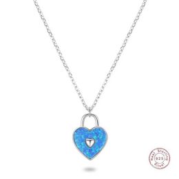 Pendant Necklaces Newest 925 silver original heart necklace for women high quality main stone opal blue Colour girls neck decor accessories J240508