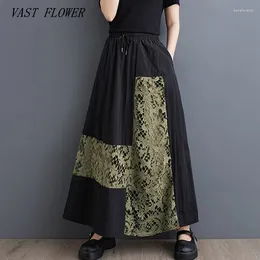 Skirts Cotton Lace Oversized Vintage Elastic High Waist Summer Casual Loose Long For Woman Womens 2024 Skirt Clothing