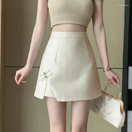 Skirts Chinese Style Retro A-line Mini Womens 2024 Summer High Waist Package Hip Skirt Ladies Elegant Satin Short
