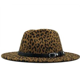 New Women Felt Belt Fedora Hat With Wide Brim Leopard print Jazz Hat Elegant Lady Autumn Sombrero Godfather Female3035348