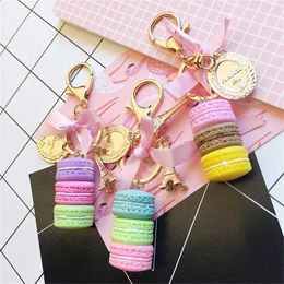 Keychains Lanyards Resin Macaron Keychain Womens Macaron Bag Charm French LADUREE Macaron Eiffel Tower Keychain anahtarlik llavero J240509