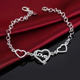 Bracelarie ślubne Srebrne kolorowe serce kryształ dla kobiet lady słodki szlachetny ładny bransoletka moda łańcuch biżuterii