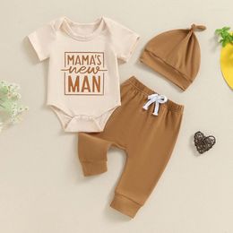 Clothing Sets Summer Born Baby Boy Outfit Letter Print Short Sleeves Romper And Elastic Pants Beanies Hat Set 3 Piece Clothes