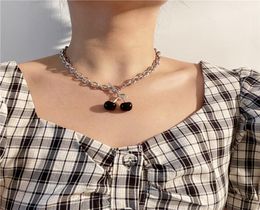 3D Red Black Cute Cherry Choker Necklaces Cute Fruit Gold Pendant Necklace Charm Harajuku Jewellery Gift for Women Girls2137062