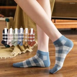 Women Socks Cotton Plaid For Girls Kawaii Cute Sock Female Ladies Harajuku Vintage Streetwear Happy Ankle Calcetines