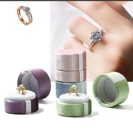 Jewelry Pouches Cylindrical Packaging Box Durable Exquisite Velvet Ring Case Portable With Detachable Lid Display Wedding
