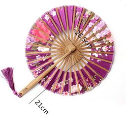 Chinese Style Products 1Pc Chinese Style Bamboo Windmill Folding Fan Chinese Fans Flower Pocket Folding Hand Fan Round Circle Wedding Party Decor Gift