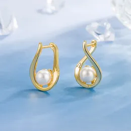 Stud Earrings Gold Colour Simulated Pearl Hoop For Women Fashion Jewellery Simple Pendientes Mujer