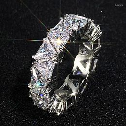 Wedding Rings 1 Pc Exquisite Sparkling Triangles Luxury Copper Zircon White Carat Silver Color Ring Women Prom Size 5-10 Closed