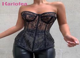 Kealofea Corset Bustiers Shirt Female Tops Sexy See Through Lace Underwired Outfits Wear Strapless Tube 2020 Sleeveless Top New14765566