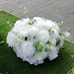 Decorative Flowers Wreaths 30/40cm White Baby Breath Rose green leaf Artificial Flower Ball Wedding Table Centrepiece Deco Floral Event Party Prop