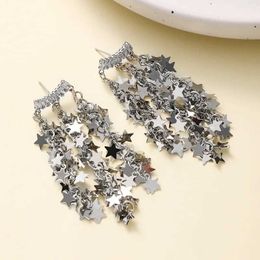 Dangle Chandelier Super Shiny Star River Waterfall Star Zircon Tassel Earrings Light Luxury Fashion Women Metal Sequins Jewellery Party Wedding Gift