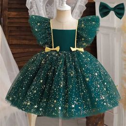 Girl's Dresses 12M Baby Girl Christmas Green Party Dress Toddler Kid Sequins Tulle Tutu Birthday Christening Gown Baby Girl New Years Clothing T240509