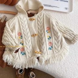 Sets Sweater jacket Korean childrens clothing autumn girl embroidery knitted cardigan baby retro sweet Q240508