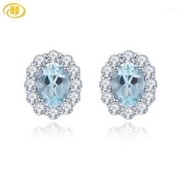 Stud Natural Oval 7x5mm Aquamarine Solid 925 Sterling Silver Earrings Classic Simple Design Gift For Women1151941