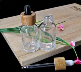 30ml Clear Glass Essential Oil Dropper Bottle Cosmetic Pipette Container Packaging Bottle Eco Friendly Wooden Bamboo Lid1727902