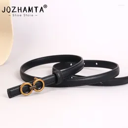 Belts JOZHAMTA Thin Belt Women Genuine Cow Leather Metal Buckle Retro Simple Solid Ladies Jeans Dress Waistband Handmade Ins Fashion