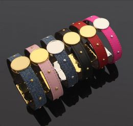 Titanium steel jewelry popular round brand old flower skin multi nail Bracelet Black Red Pink Color old flower leather bracelet5274547