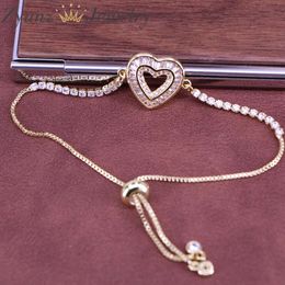 10PCS, 2021 New Gold Colour Crystal Zircon Bracelet 2mm CZ Tennis Chain Heart Charm Bangle for Lover Women Fashion Couple Jewellery