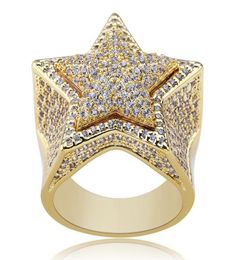 New Personalised 18K Gold Plated White CZ Zirconia Pentagram Rings Diamond Hip Hop Jewellery Gifts for Men Women 20mm Size 711 Wh1844509