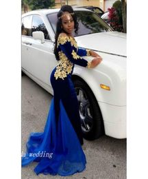 New Arrival Long Sleeve Mermaid Prom Dress Royal Blue Cheap Appliques Formal Evening Party Gown Custom Made Plus Size4768378