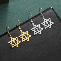 Dangle Earrings Stainless Steel Hexagonal Star Shaped Jesus Cross Hook Fashionable Women's Jewelry Wholesale