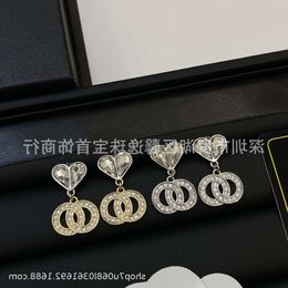 silver gold earrings Love Letter Earrings channelies Water Droplets Diamonds Wind Fashion Earrings Internet Red Peach Heart