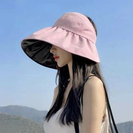 夏の二重層漁師帽子女性の空のトップサンハット屋外UV保護折りたたみ式サンシェードハット日焼け止め日帽子