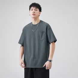 Men's T Shirts Summer Cotton Short-Sleeved T-shirt Fashion Brand Simple Loose Korean Style Pocket Decorative Men