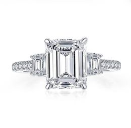 Rings Anziw 925 Sterling Zilveren 3 Karaat Emerald Cut Engagement Ring Voor Vrouwen 3steen Gesimuleerde Diamond Wedding Band5677831908721