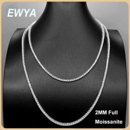 Chains EWYA Luxury 100% Real D Color 2mm 0.03CT Full Moissanite Tennis Necklace for Women Men S925 Silver Diamond Neck Chain Necklaces d240509