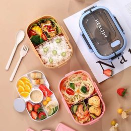Lunch Boxes Bags Double Layer Lunch Box Portable Compartment Salah Fruit Food Box Microwave Lunch Fork and Spoon Picnic Fresh Box