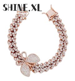 Hip Hop 12mm Micro Pave CZ Cuban Link Bracelet with Small Butterfly Ankle Punk Miami Bracelets for Women Men9595138