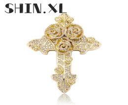 Hip Hop Iced Out Gold Plated Rose Cross Pendant Necklace Bling Bling Jewelry for Men and Women7881544