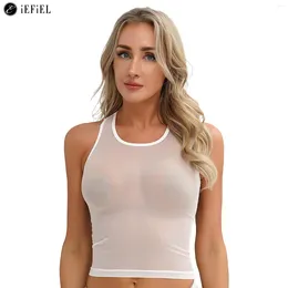 Women's Tanks Women Sexy See-Through Tank Tops Solid Colour Sleeveless Racer Back Undershirt Sheer Vest Loungewear Bar Rave Party Clubwear