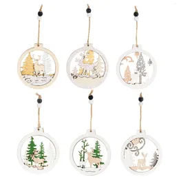 Christmas Decorations 6pcs Elk Round Wooden Pendants Home Decor Crafts Gift Tree Ornament Holiday Hanging Accessories Indoor Outdoor