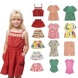 Girl's Dresses Girls Clothes 2024 Spring BC New Summer Kids Camisole Tops Short Skirts Printed Dress Jumpsuits Baby Cotton SuitL2405