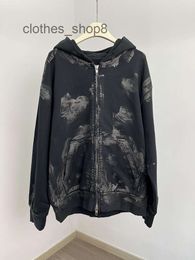 Mud Sweatshirt Paris designer Mens sweater hoodies Autumn New men Wash Destroy hoodie Dye Do balencigs Dirty Graffiti Hooded Loose Zipper Cardigan WBNC