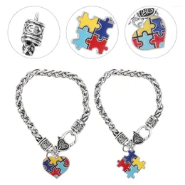 Charm Bracelets 2 Pcs Heart Puzzle Bracelet Kids Jigsaw Creative Zinc Alloy Hand Chain Love Decorative Autism Unique Child