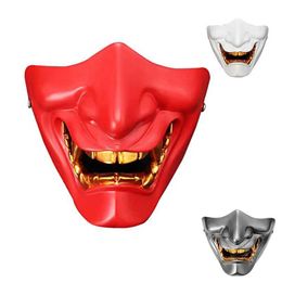 Party Masks Half face Oni mask Halloween role-playing devil Kabuki warrior costume Q240508