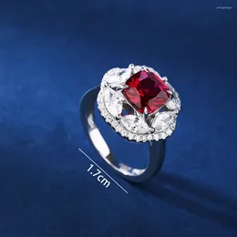 Cluster Rings Female Ruby Red Corundum High Carbon Diamond Sterling Silver Ring S925 Zircon Commuter Temperament