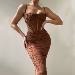 Strap Autumn Women's 2024 Style Sexy Spicy Girl Open Back Tight Temperament Waist Fold Long Dress F5975