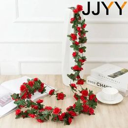 Decorative Flowers JJYY 250CM DIY Fake Plant Rattan Artificial Silk Rose-leaf Hanging Garland Plants For Wedding Party Garden Decor