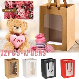 Wrap 12Pcs Kraft Paper Gift with Transparent Window Shopping Bags Bulk Flower Boxes Gift Wrap Bags Bouquet Bridal Shopping Presents