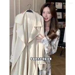 Women's Trench Coats 2024 Spring And Autumn Windbreaker Mid Length White Lady Outwear Fashion Versatile Female Coat