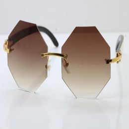 High-end brand Rimless Optical Unisex Hot Sunglasses Good Quality White Inside Black Buffalo Horn Trimming Lens Sunglasses 4189706 220a