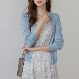 Women's Knits Summer Women Knitted Cardigan Jacket Long Sleeve V-neck Think Cape Coat