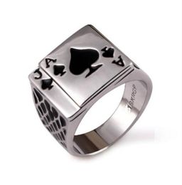 Punk Rock Enamel Black Oil Poker Card Spades A Men Finger Ring Alloy Gothic Skull Hand Claw Rings Playing Cards Jewelry5685455