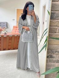 Ethnic Clothing Open Kimono Dubai Abaya Chic Diamonds Solid Full Sleeve Cardigan Belted Elegant Casual Moroccan Women Caftan